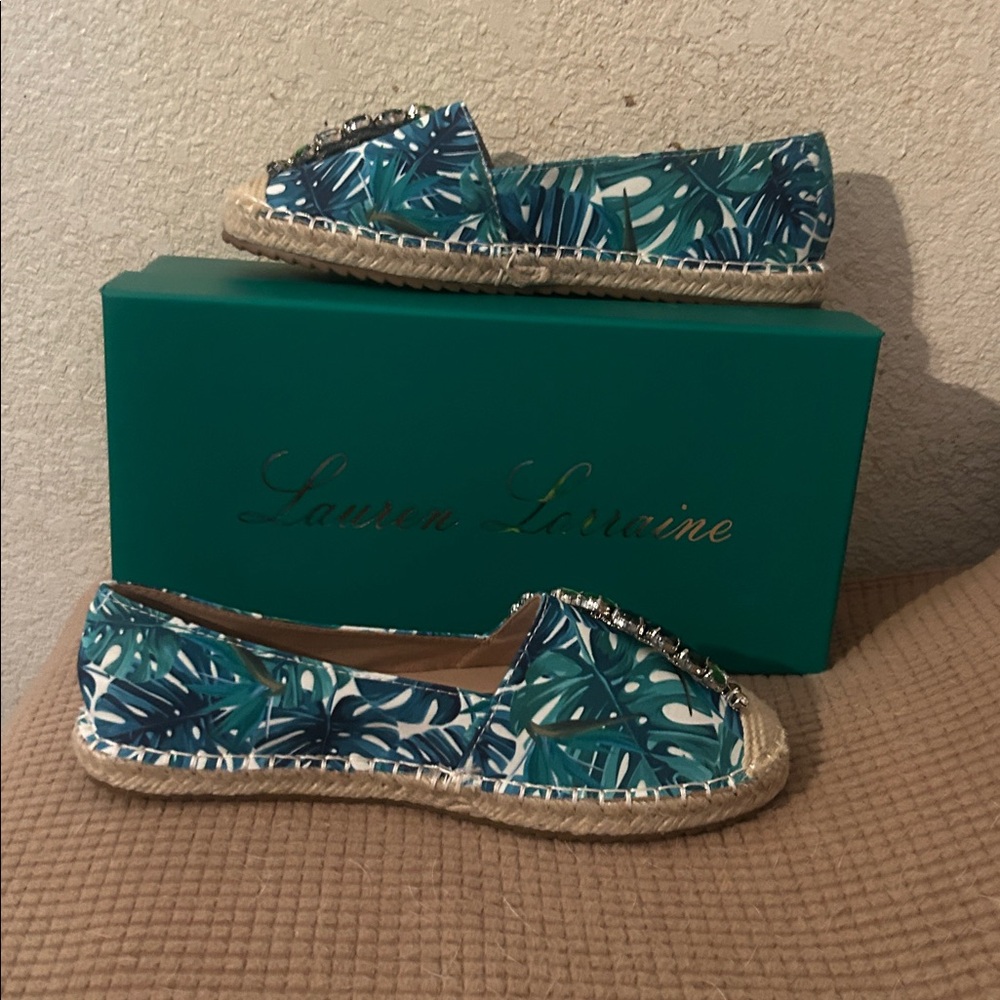 Lauren Lorriane Tropical Blue Espadrille Slide On Shoes New In The Box Size 7.5